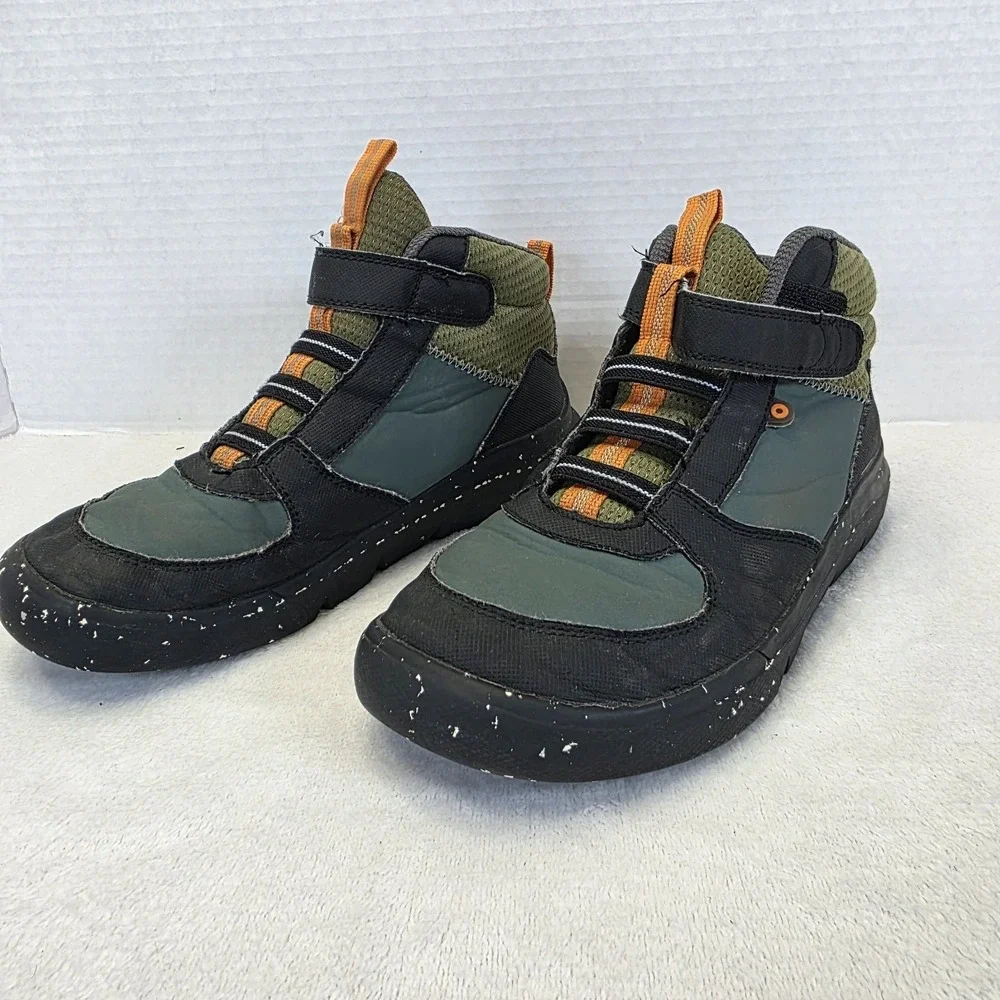 Bogs Shoes Youth 3 Skyline Tall Hi-Top Sneakers Green Comfort Casual Hook & Loop